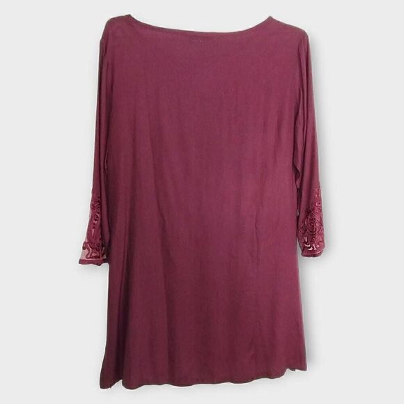 Soft Surroundings‎ Womens Top Sz Small Cranberry Lace Insert Tunic Relaxed Fit - Picture 2 of 12